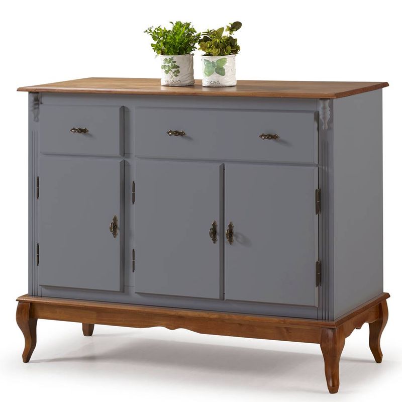 BuffetBiancaCinzaEscuro3Portas2GavetasBaseImbuia132cm