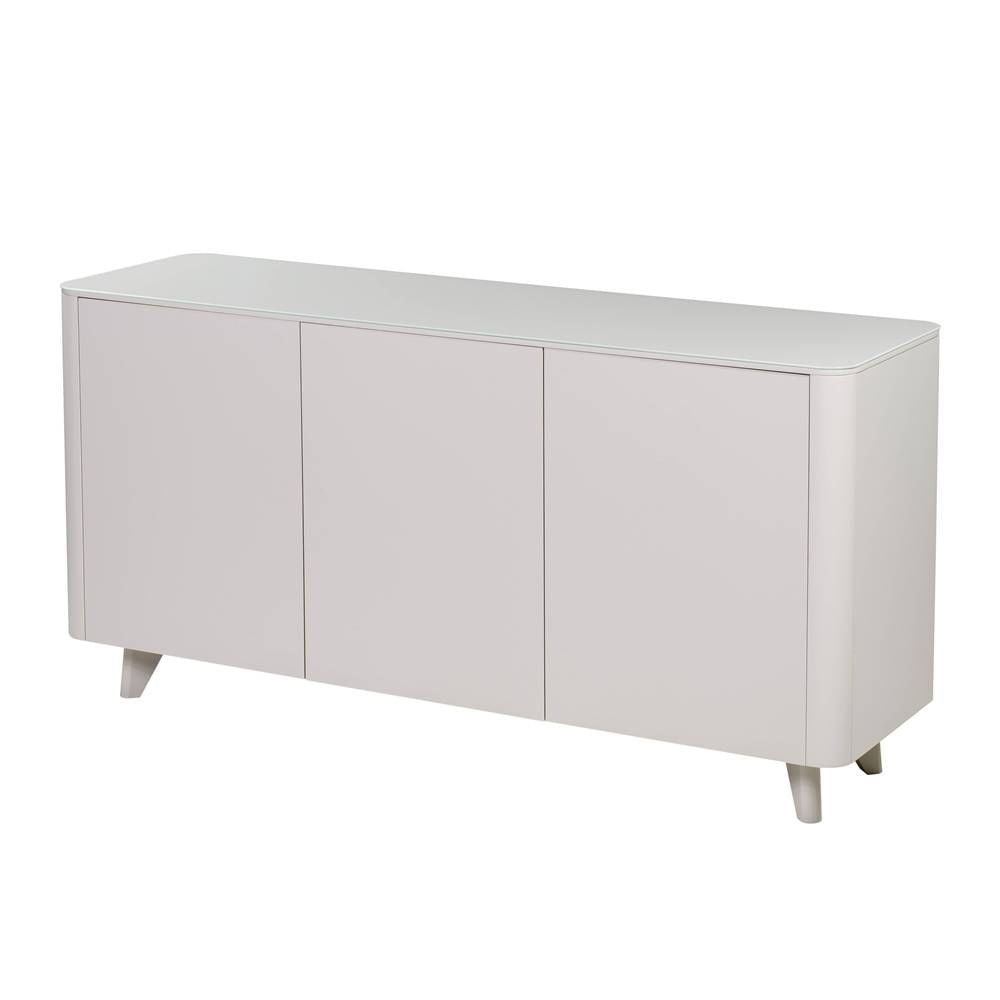 buffer confu 150cm de largura 3 portas  cor off whitte acetinado tampo em vidro