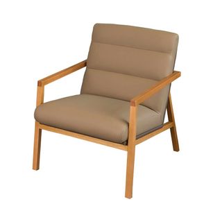 Poltrona Mercury Estofada Couro Natural Bege Base de Madeira Natural - 68342