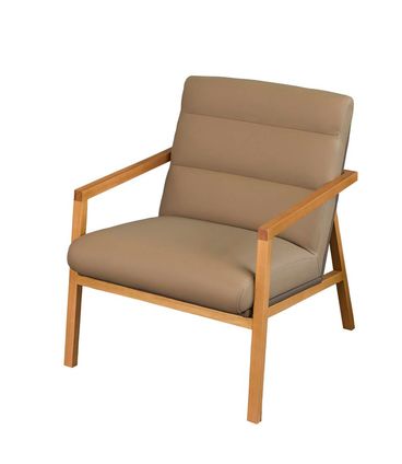 Poltrona Mercury Estofada Couro Natural Bege Base de Madeira Natural - 68342