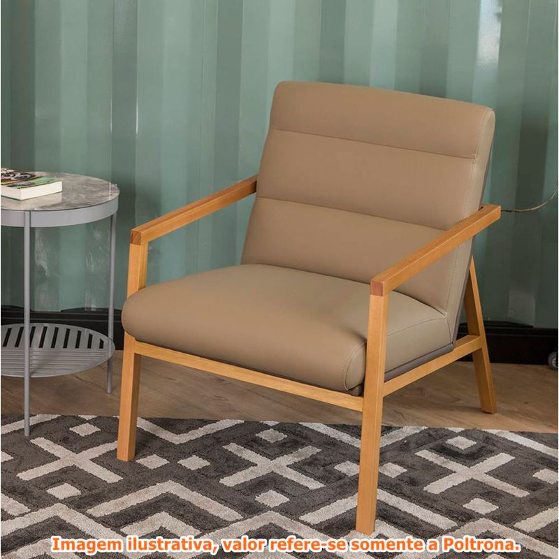 PoltronaMercuryEstofadaCouroNaturalBegeBasedeMadeiraNatural