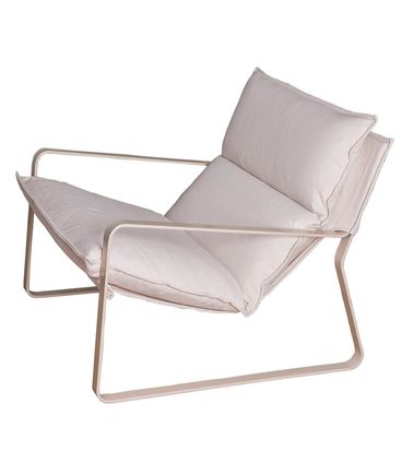 Poltrona Moon Estofada Couro Natural Branco Base de Metal Branco - 68351