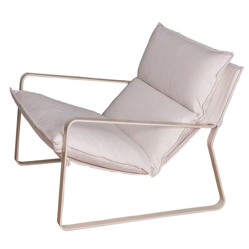 PoltronaMoonEstofadaCouroNaturalBrancoBasedeMetalBranco