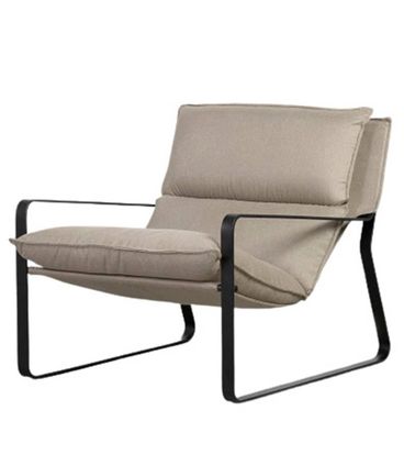 Poltrona Moon Estofada Lona Cru Base de Metal Preto - 68352