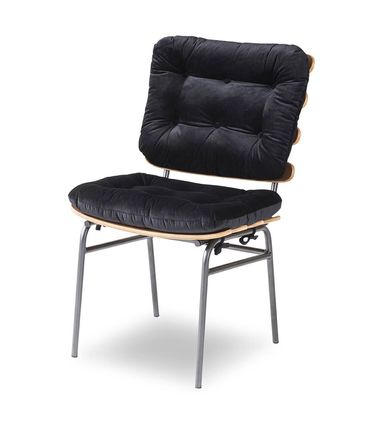 Cadeira Costela Encosto e Assento Natural Estofado Preto Pés Cromados - 68474