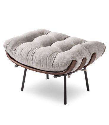 Puff Costela Assento Madeira Freijó Almofada de Amarrar Cinza Claro Pés Preto - 68500