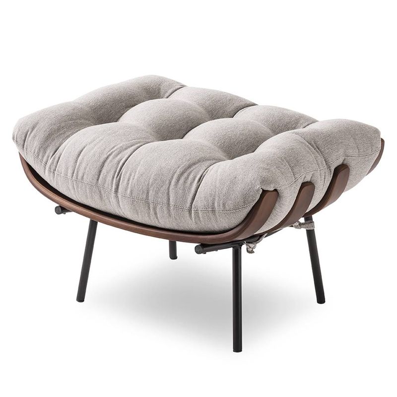 PuffCostelaAssentoMadeiraFreijoAlmofadadeAmarrarCinzaClaroPesPreto