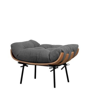 Puff Costela Assento Madeira Natural Almofada de Amarrar Cinza Escuro Pés Preto - 68502