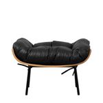 PuffCostelaAssentoMadeiraNaturalAlmofadadeAmarrarCouroNaturalPretoPesPreto