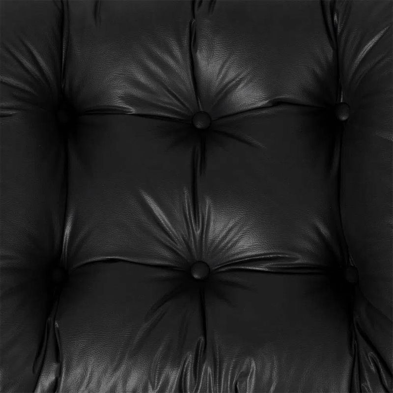 PuffCostelaAssentoMadeiraNaturalAlmofadadeAmarrarCouroNaturalPretoPesPreto