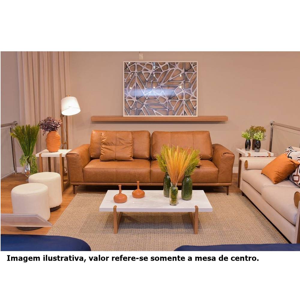 mesa de centro itapoa tampo na cor laca branca brilhante acetinada  base na a cor amêndoa