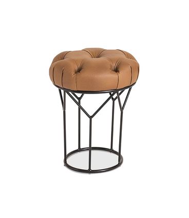 Puff Stopper Assento Couro Caramelo Base Preto - 68518