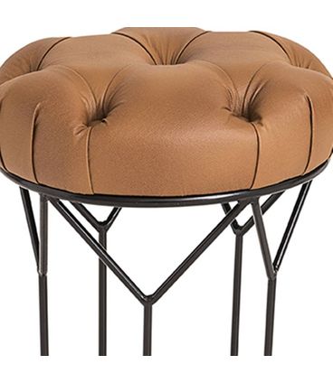 Puff Stopper Assento Couro Caramelo Base Preto - 68518