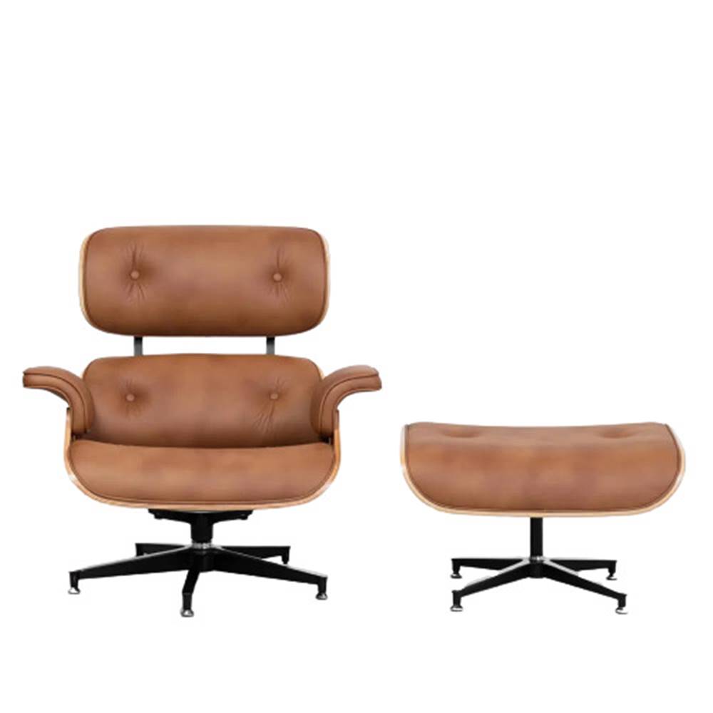 Poltrona-Com-Puff-Charles-Eames-Couro-Caramelo-Base-X-Preta