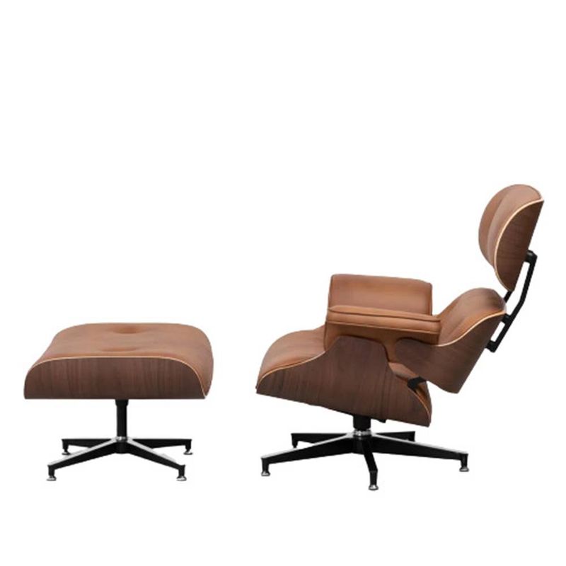 PoltronaComPuffCharlesEamesCouroCarameloBaseXPreta