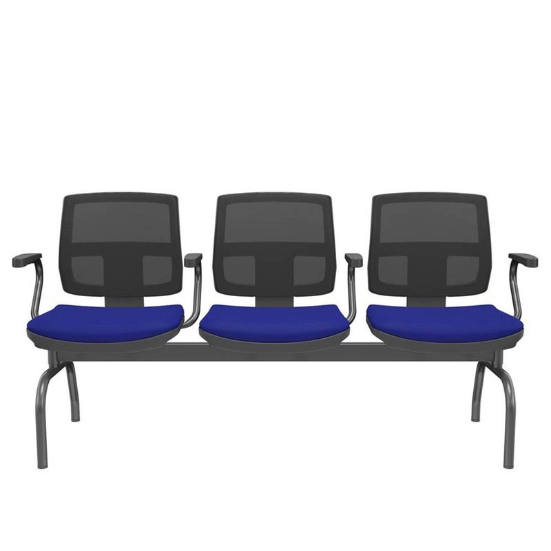 LongarinaFlora3LugaresEncostoTelaPretaAssentoAeroAzulComBracoBaseMetalPreto68588