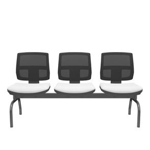 Longarina Flora 3 Lugares Encosto Tela Preta Assento Aero Branco Sem Braço Base Metal Preto - 68573