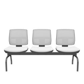 Longarina Flora 3 Lugares Encosto Tela Branca Assento Aero Branco Sem Braço Base Metal Preto - 68583