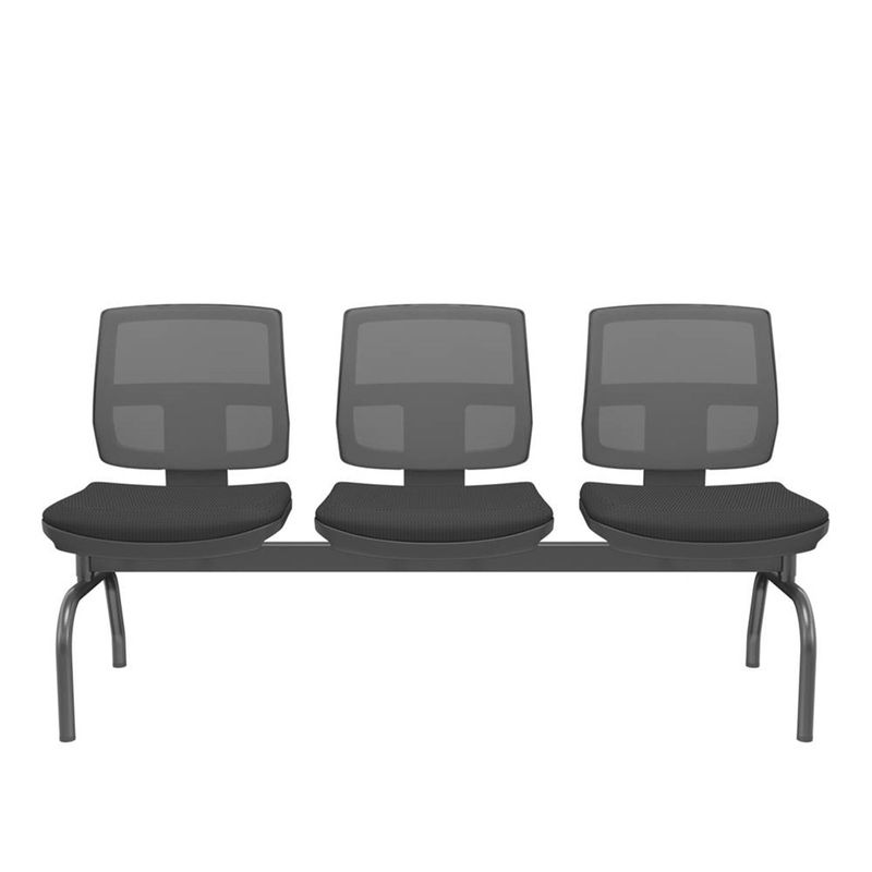 LongarinaFlora3LugaresEncostoTelaCinzaAssentoAeroPretoSemBracoBaseMetalPreto68586