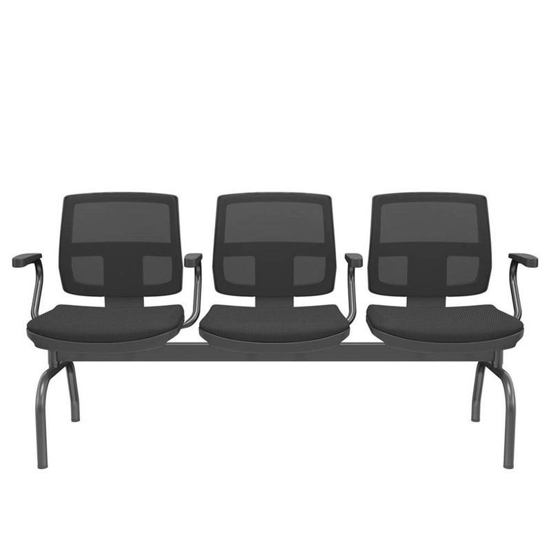 LongarinaFlora3LugaresEncostoTelaPretaAssentoAeroPretoComBracoBaseMetalPreto68587