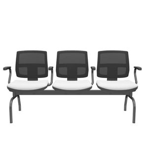 Longarina Flora 3 Lugares Encosto Tela Preta Assento Aero Branco Com Braço Base Metal Preto - 68593
