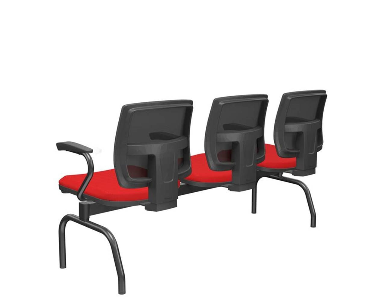 Longarina-Flora-3-Lugares-Encosto-Tela-Preta-Assento-Aero-Vermelho-Com-Braco-Base-Metal-Preto---68595