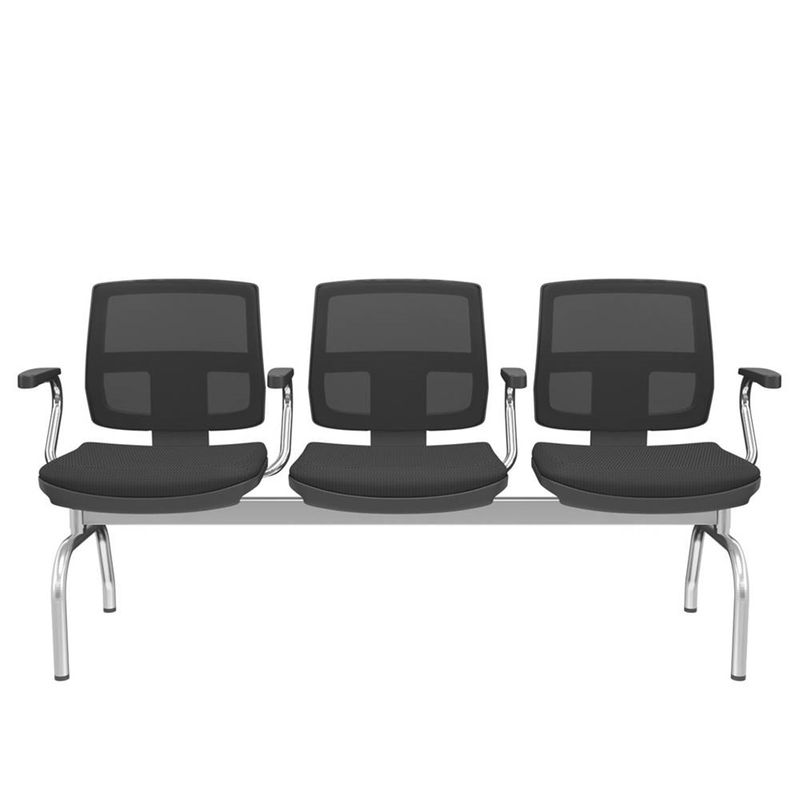 LongarinaFlora3LugaresEncostoTelaPretaAssentoAeroPretoComBracoBaseMetalCromado68596