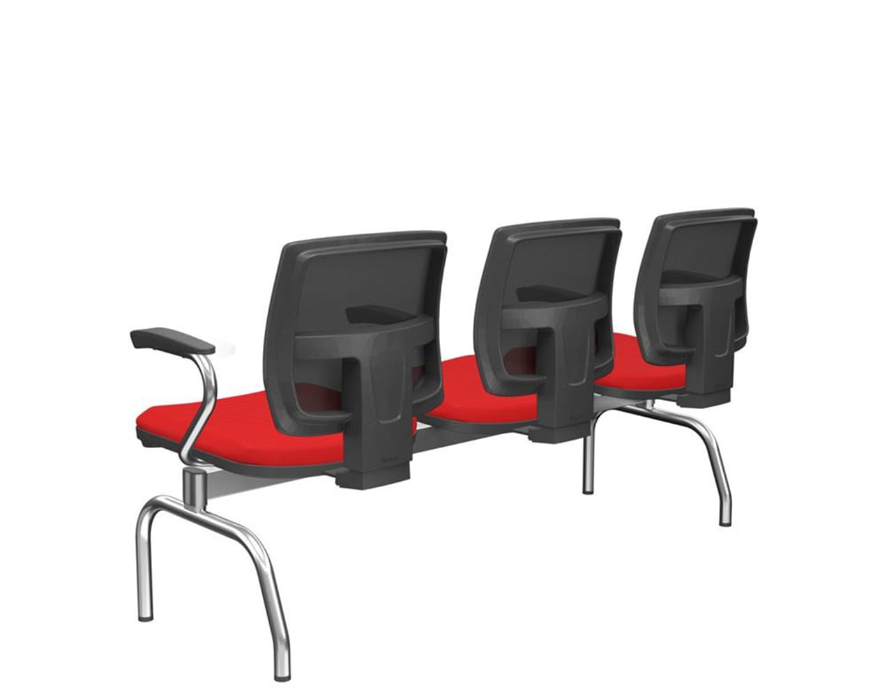 Longarina-Flora-3-Lugares-Encosto-Tela-Preta-Assento-Aero-Vermelho-Com-Braco-Base-Metal-Cromado---68600