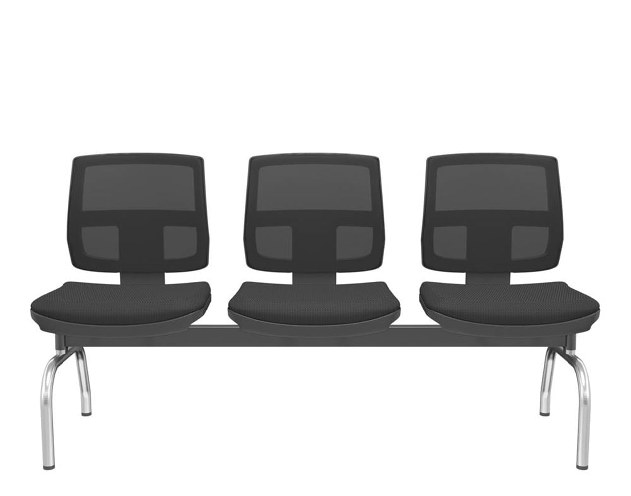 Longarina-Flora-3-Lugares-Encosto-Tela-Preta-Assento-Aero-Preto-Sem-Braco-Base-Metal-Cromado-e-Preto---68606