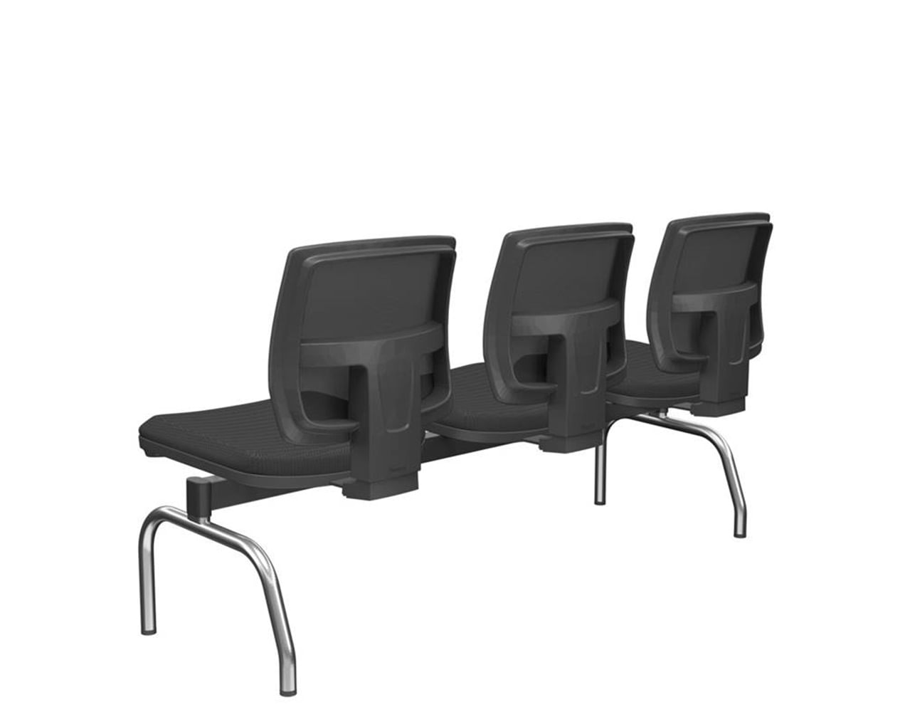 Longarina-Flora-3-Lugares-Encosto-Tela-Preta-Assento-Aero-Preto-Sem-Braco-Base-Metal-Cromado-e-Preto---68606