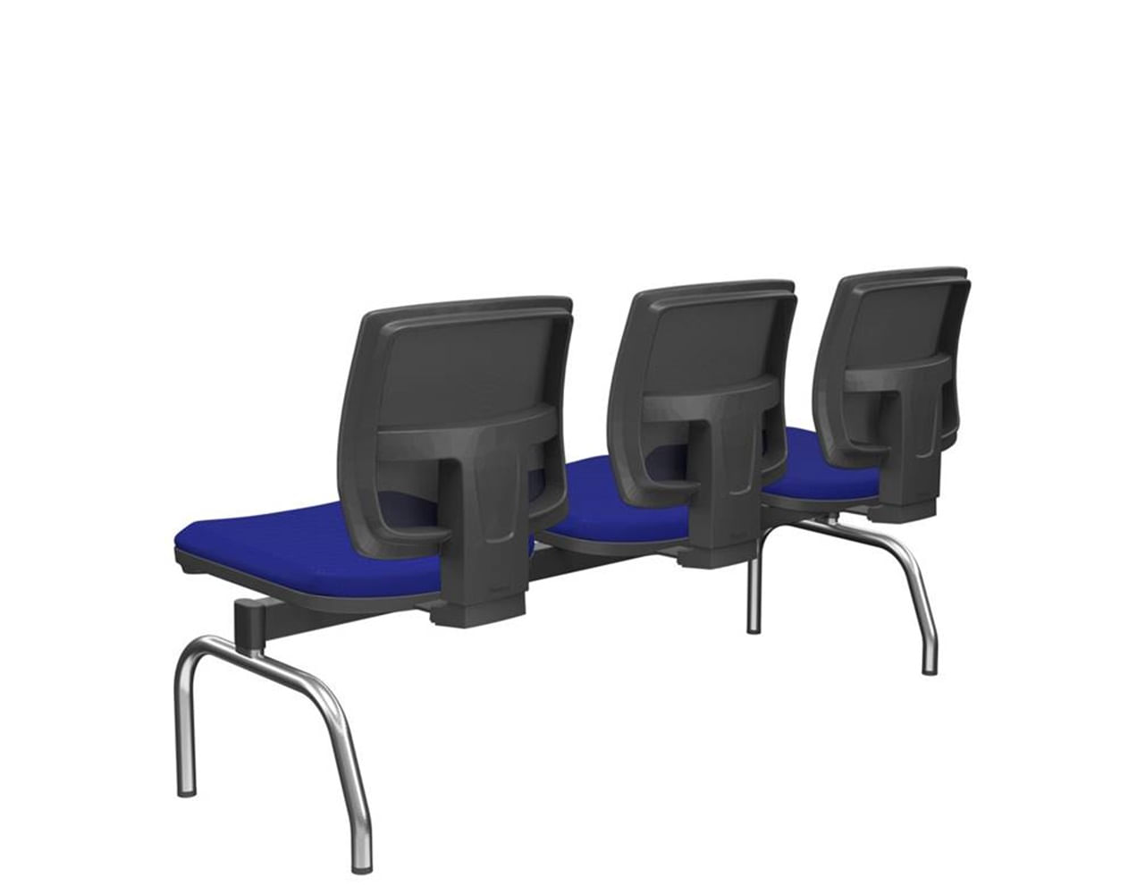 Longarina-Flora-3-Lugares-Encosto-Tela-Preta-Assento-Aero-Azul-Sem-Braco-Base-Metal-Cromado-e-Preto---68620