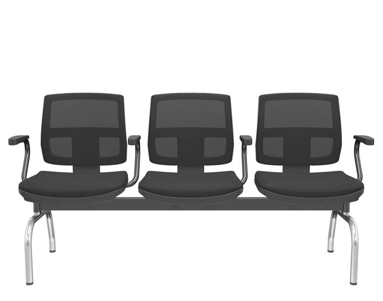 Longarina-Flora-3-Lugares-Encosto-Tela-Preta-Assento-Aero-Preto-Com-Braco-Base-Metal-Cromado-e-Preto---68623