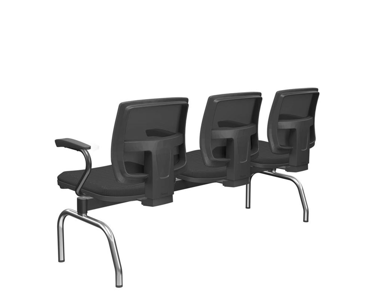 Longarina-Flora-3-Lugares-Encosto-Tela-Preta-Assento-Aero-Preto-Com-Braco-Base-Metal-Cromado-e-Preto---68623