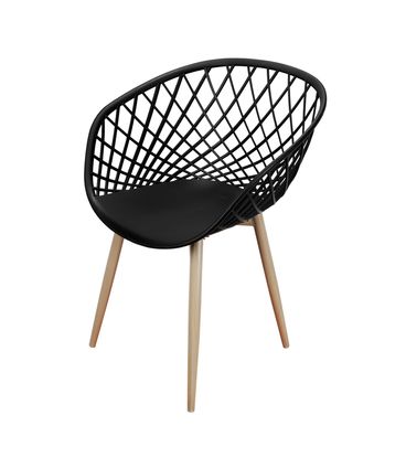 Cadeira Leroy em Polipropileno Preto com Base Aco cor Madeira - 68729
