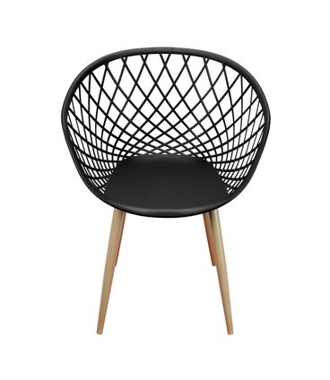 Cadeira Leroy em Polipropileno Preto com Base Aco cor Madeira - 68729