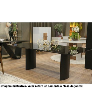 Mesa Jantar Perth Retangular Carvalho Preto Tampo Preto Acetinado 220cm - 68741