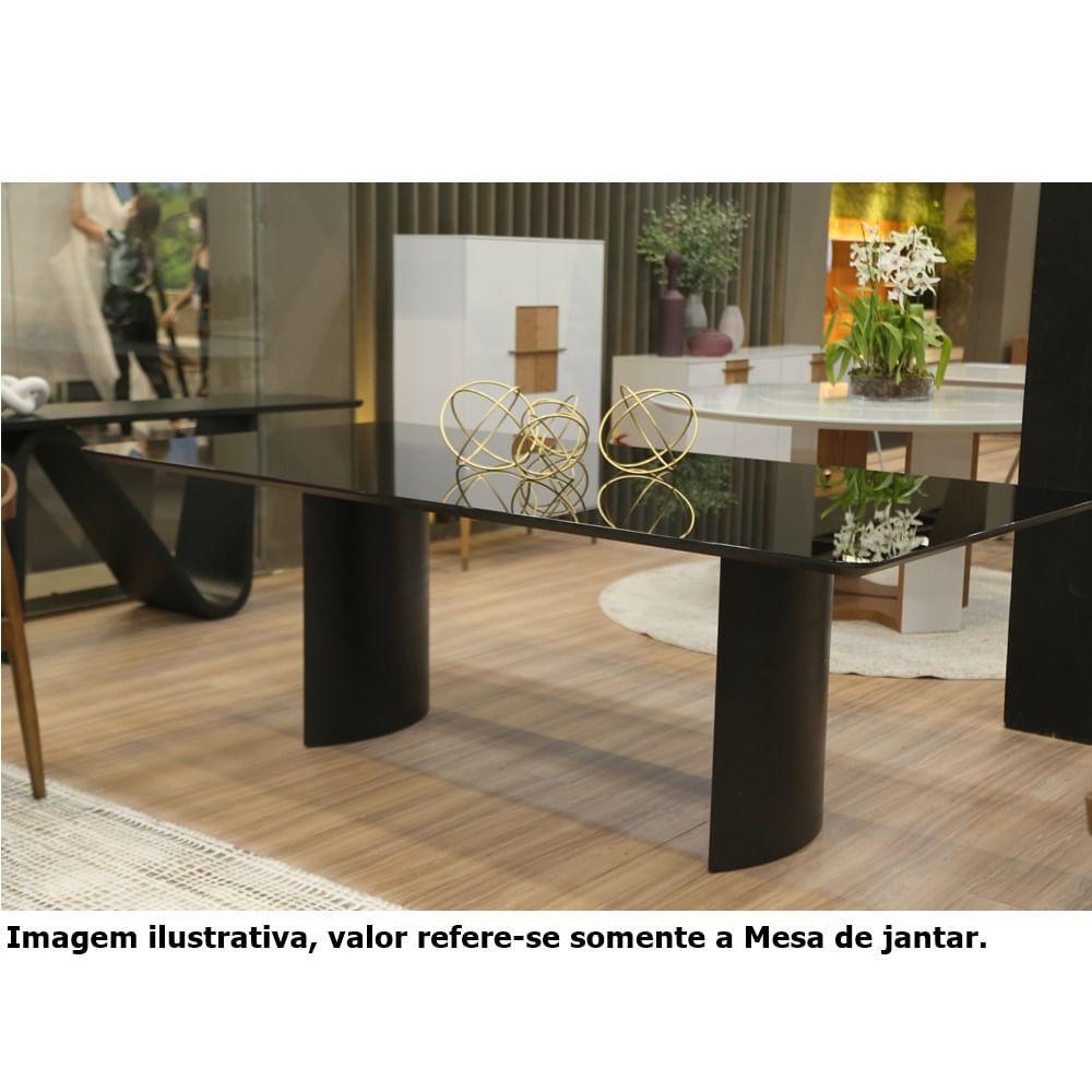mesa de jantar perth base em mdf na cor carvalho preto tampo em mdf e vidro em preto acetinado 220cm de largura