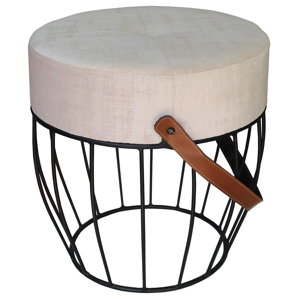 Puff-Butler-Assento-cor-Cru-e-Base-Preta-com-Alca-cor-Caramelo-43-cm---64064