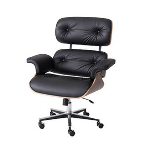 Poltronas Charles Eames Office Freijó Estofada Preto Pés Alumínio Com Rodas - 69161