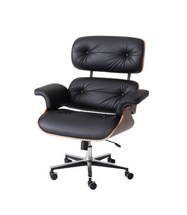 Poltronas Charles Eames Office Freijó Estofada Preto Pés Alumínio Com Rodas - 69161