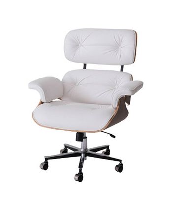 Poltronas Charles Eames Office Freijó Estofada Branca Pés Alumínio Com Rodas - 69161