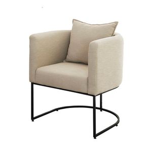 Poltrona Round Estofada Lona Cru Base Aço Carbono Preto - 69209