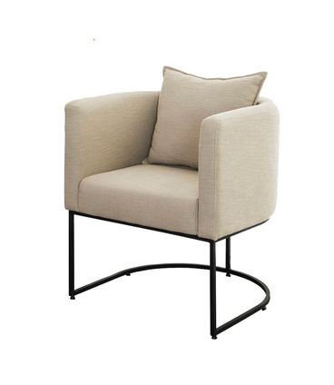 Poltrona Round Estofada Lona Cru Base Aço Carbono Preto - 69209