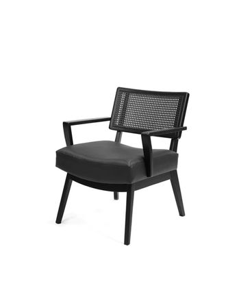 Poltrona Jully Tela Natural Assento Corino Preto com Base Preta 80cm - 69297