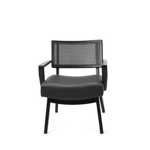Poltrona Jully Tela Natural Assento Corino Preto com Base Preta 80cm - 69297