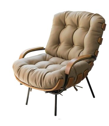 Poltrona Costela Estofada Bege Base de Aço Carbono Preto - 69319