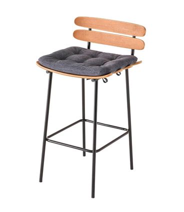 Banqueta Costela Madeira Natural Almofada Lona Chumbo Base Aço Carbono - 69338