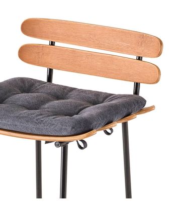 Banqueta Costela Madeira Natural Almofada Lona Chumbo Base Aço Carbono - 69338