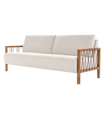 Sofá Joe Linho cor Bege e Fibra Algodão Marrom com Base Madeira Amendoa 180 cm - 58968