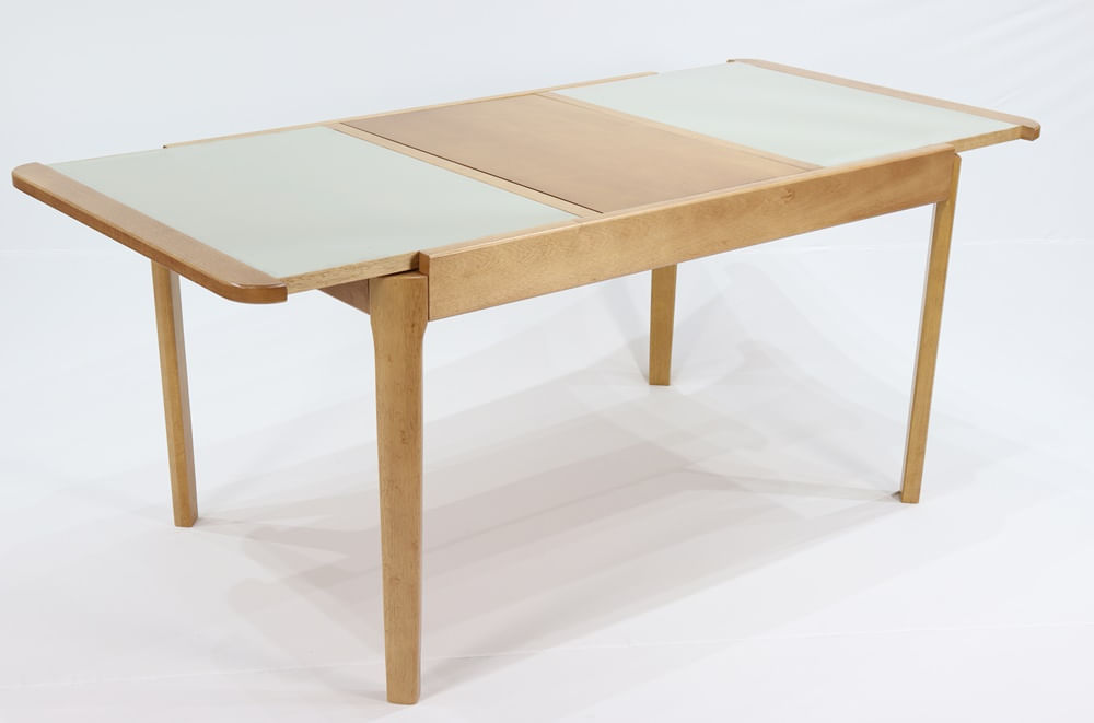 Mesa-Elastica-Izza-Tampo-de-Vidro-Fendi-Claro-e-Base-Madeira-Cor-Amendoa-140cm---69370